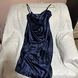 Beautiful navy blue satin dress with slit
